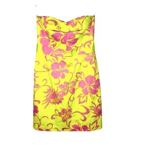 TRINA TURK Women's dress strapless floral yellow pink cotton 6 tropical bright
